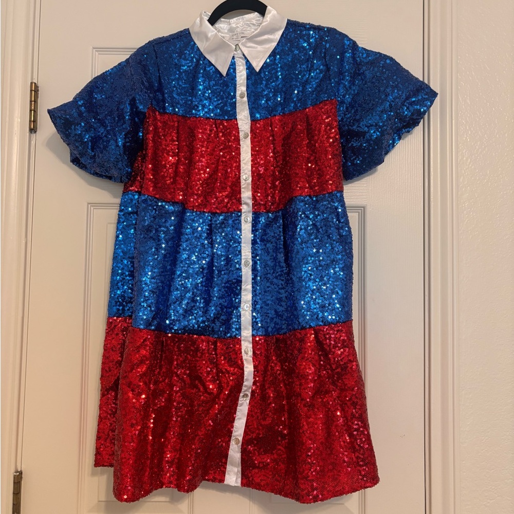 Peach Love California Red and Blue Sequin Mini Dress